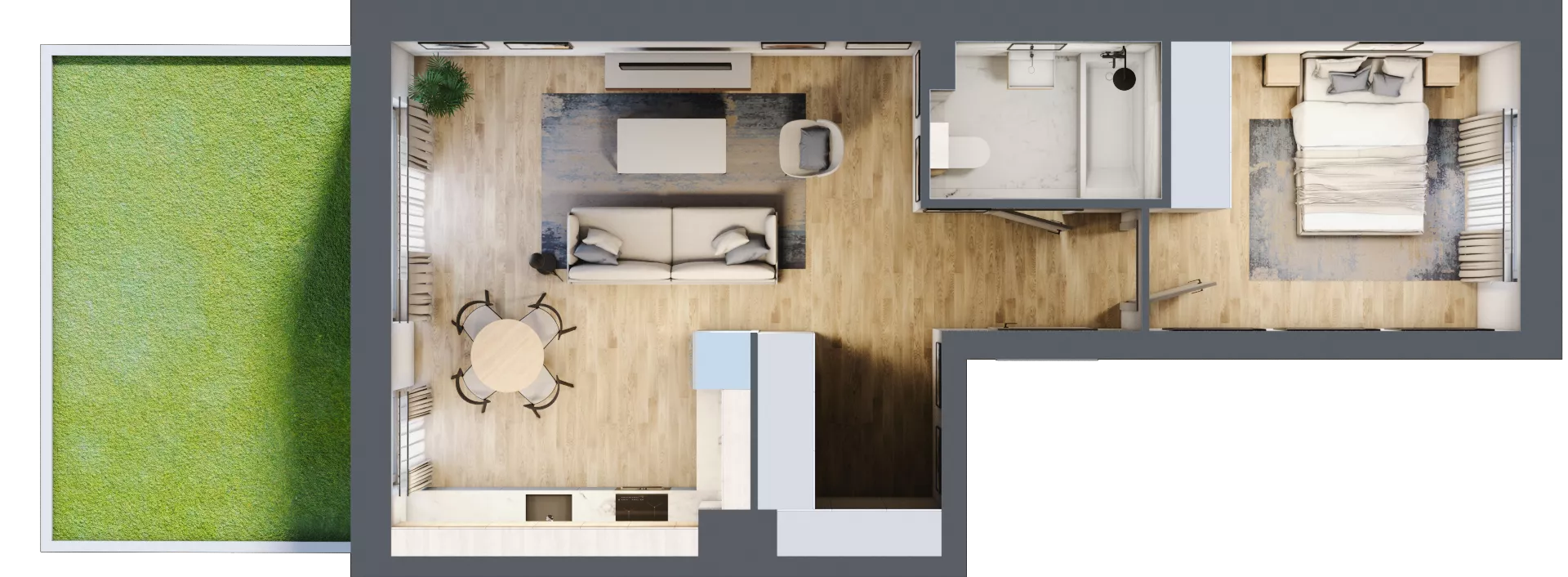 2 pokoje, mieszkanie 47,86 m², parter, oferta nr C1/A/03, Orawska Vita II, Wrocław, Ołtaszyn, Krzyki, ul. Orawska 73