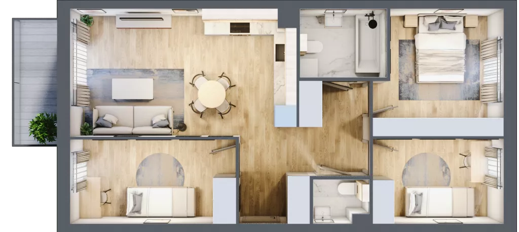 4 pokoje, mieszkanie 68,48 m², piętro 2, oferta nr D2/F/14, Orawska Vita II, Wrocław, Ołtaszyn, Krzyki, ul. Orawska 73