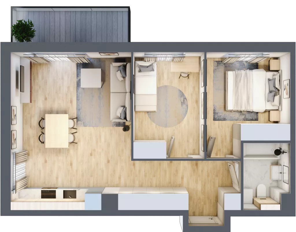 3 pokoje, mieszkanie 57,31 m², piętro 2, oferta nr B2.02.26, Południe Vita etap III, Gdańsk, Orunia Górna-Gdańsk Południe, ul. Kazimierza Wielkiego 