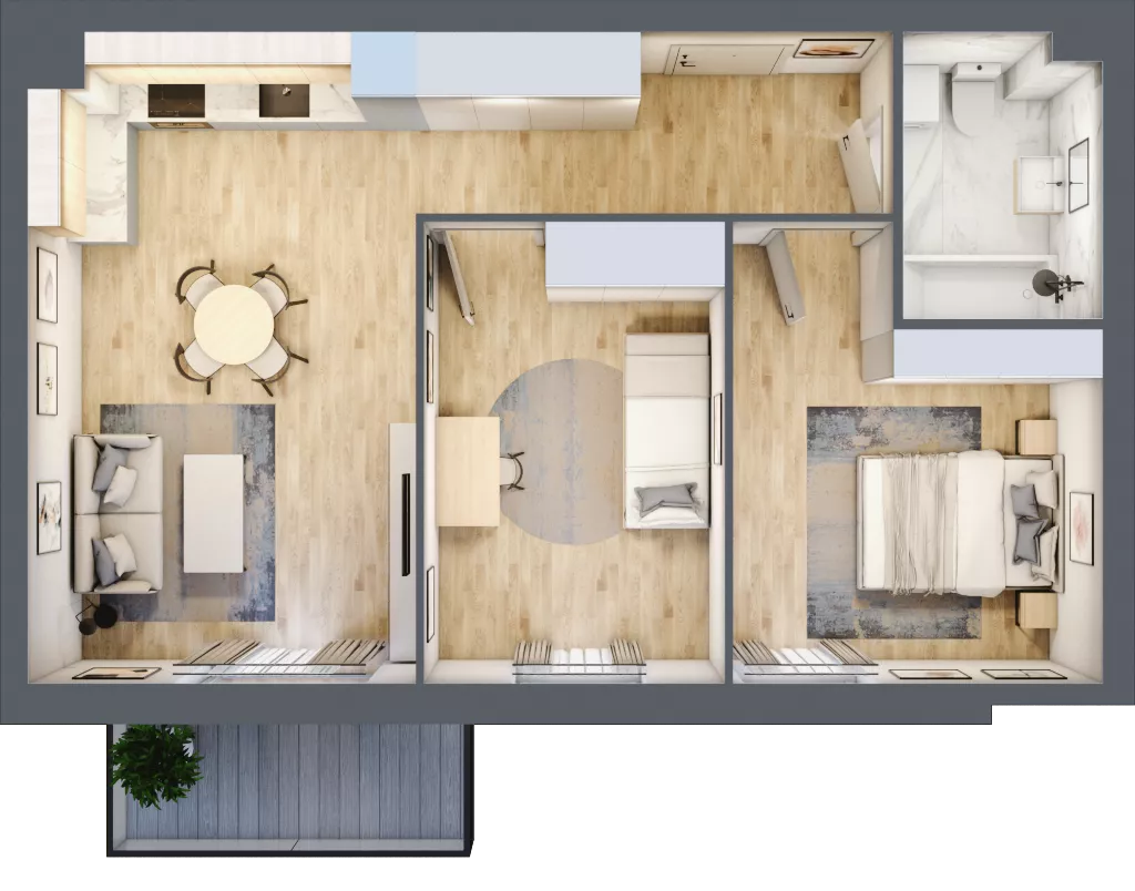 3 pokoje, mieszkanie 58,47 m², piętro 2, oferta nr E1/C/14, Orawska Vita III, Wrocław, Ołtaszyn, Krzyki, ul. Orawska