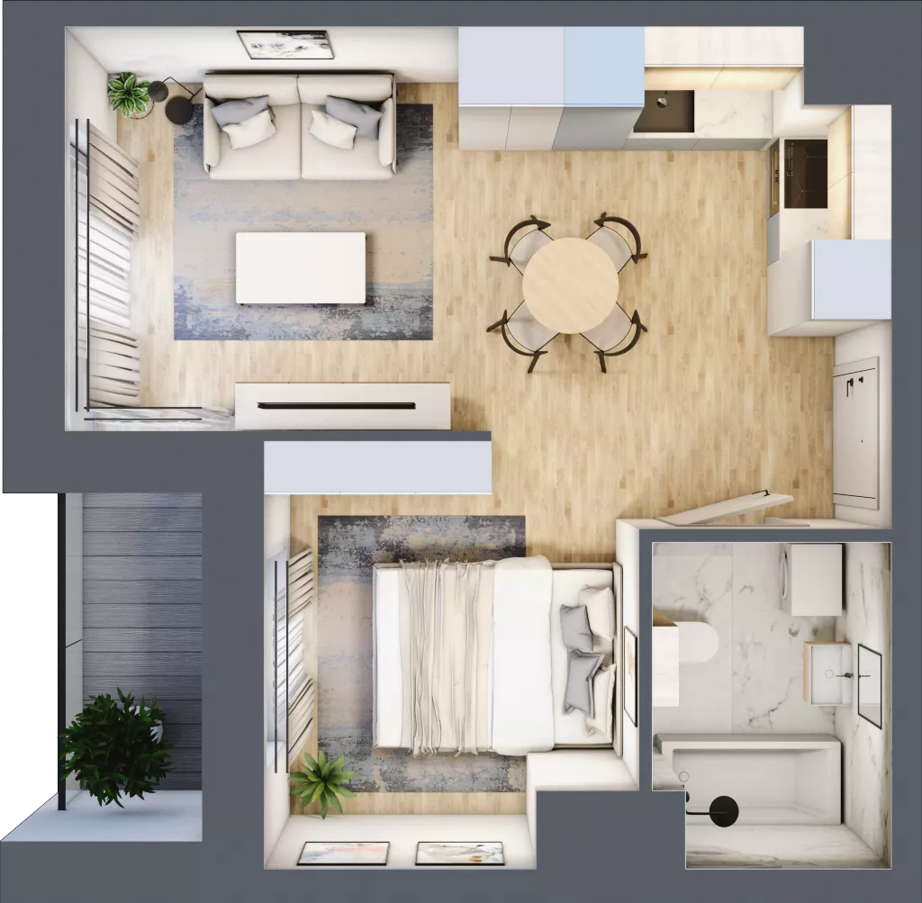 1 pokój, mieszkanie 32,92 m², piętro 2, oferta nr A1/02/32, WUWA Vita II, Wrocław, Żerniki, Fabryczna, ul. T. Brzozy