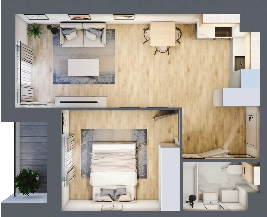 2 pokoje, mieszkanie 44,12 m², piętro 1, oferta nr A1/01/19, WUWA Vita II, Wrocław, Żerniki, Fabryczna, ul. T. Brzozy