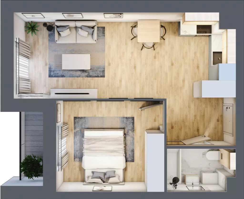2 pokoje, mieszkanie 43,46 m², parter, oferta nr A1/00/07, WUWA Vita II, Wrocław, Żerniki, Fabryczna, ul. T. Brzozy