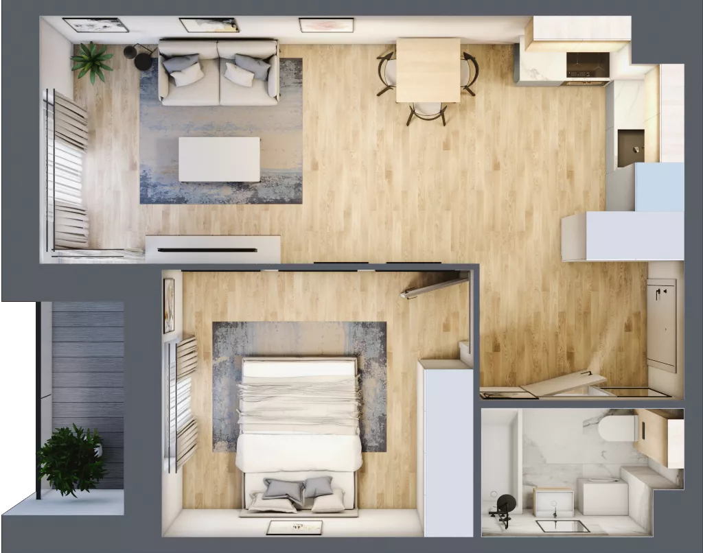 2 pokoje, mieszkanie 44,12 m², piętro 1, oferta nr A1/01/17, WUWA Vita II, Wrocław, Żerniki, Fabryczna, ul. T. Brzozy