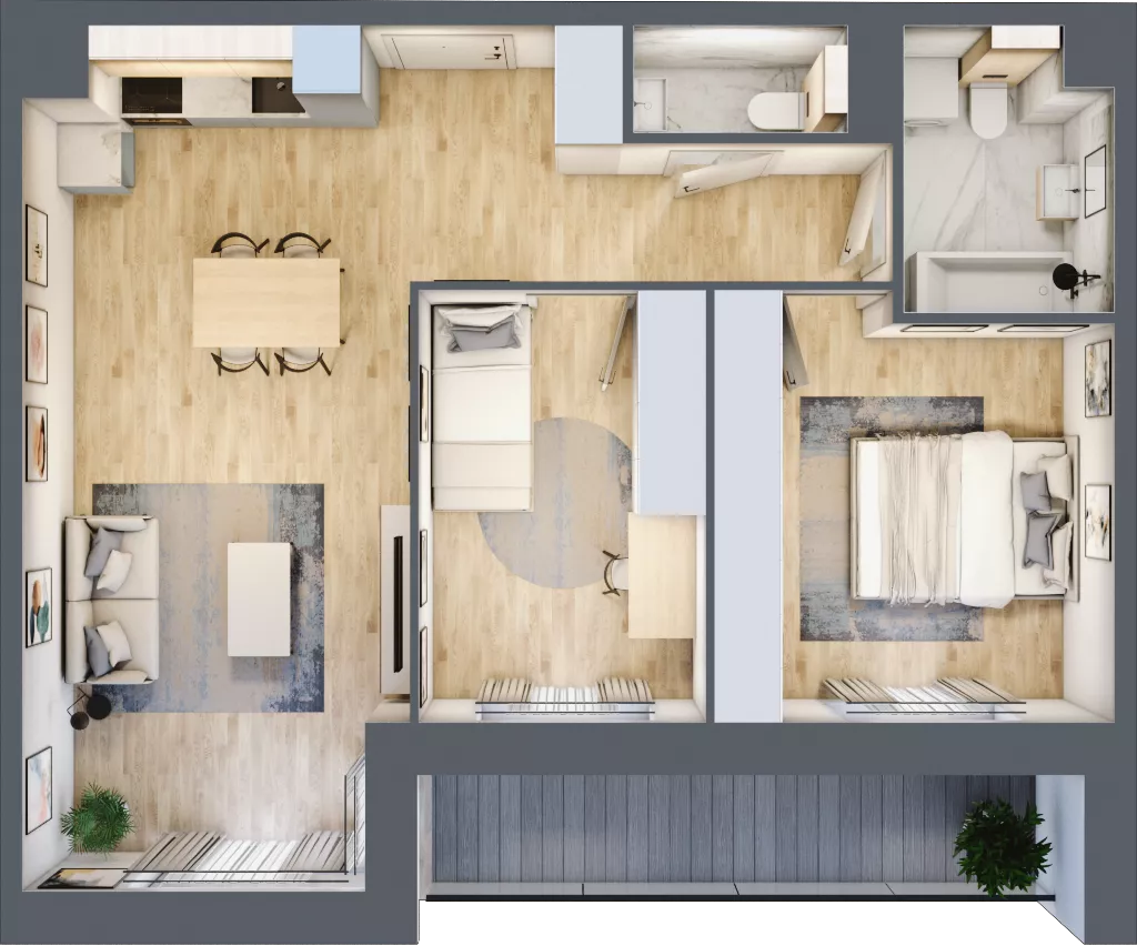 3 pokoje, mieszkanie 61,84 m², piętro 2, oferta nr A1/02/35, WUWA Vita II, Wrocław, Żerniki, Fabryczna, ul. T. Brzozy