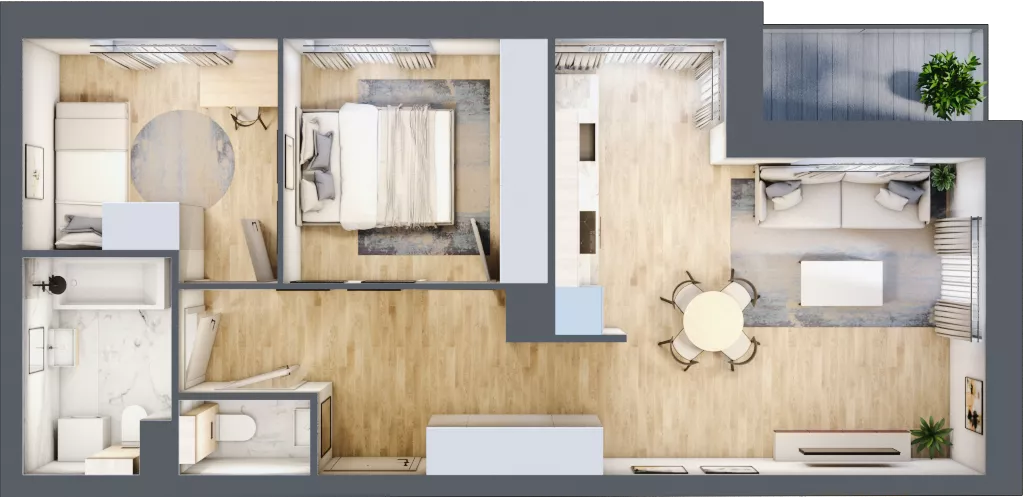 3 pokoje, mieszkanie 59,41 m², piętro 1, oferta nr A2/01/05, WUWA Vita II, Wrocław, Żerniki, Fabryczna, ul. T. Brzozy