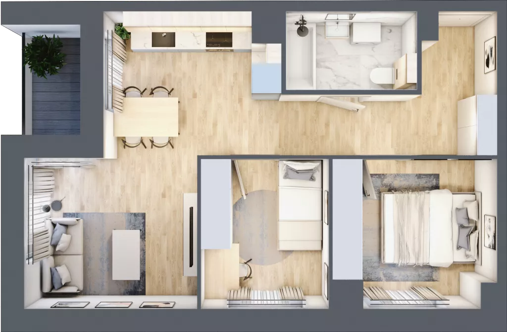 3 pokoje, mieszkanie 49,86 m², piętro 3, oferta nr B1/03/21, WUWA Vita II, Wrocław, Żerniki, Fabryczna, ul. T. Brzozy