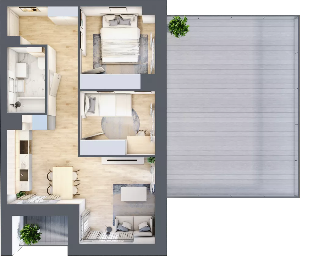 3 pokoje, mieszkanie 49,45 m², piętro 1, oferta nr B1/01/07, WUWA Vita II, Wrocław, Żerniki, Fabryczna, ul. T. Brzozy
