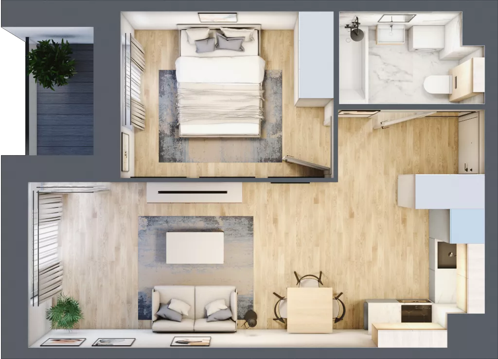 2 pokoje, mieszkanie 39,87 m², piętro 3, oferta nr B1/03/23, WUWA Vita II, Wrocław, Żerniki, Fabryczna, ul. T. Brzozy