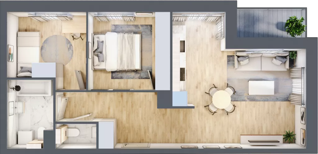 3 pokoje, mieszkanie 60,07 m², piętro 3, oferta nr B1/03/20, WUWA Vita II, Wrocław, Żerniki, Fabryczna, ul. T. Brzozy
