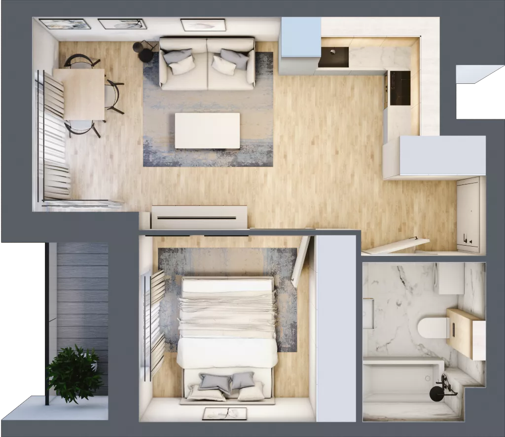 2 pokoje, mieszkanie 34,93 m², piętro 1, oferta nr B2/01/08, WUWA Vita II, Wrocław, Żerniki, Fabryczna, ul. T. Brzozy