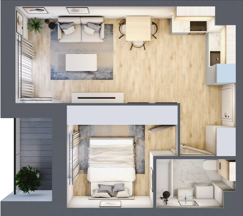 2 pokoje, mieszkanie 37,24 m², piętro 2, oferta nr B2/02/21, WUWA Vita II, Wrocław, Żerniki, Fabryczna, ul. T. Brzozy