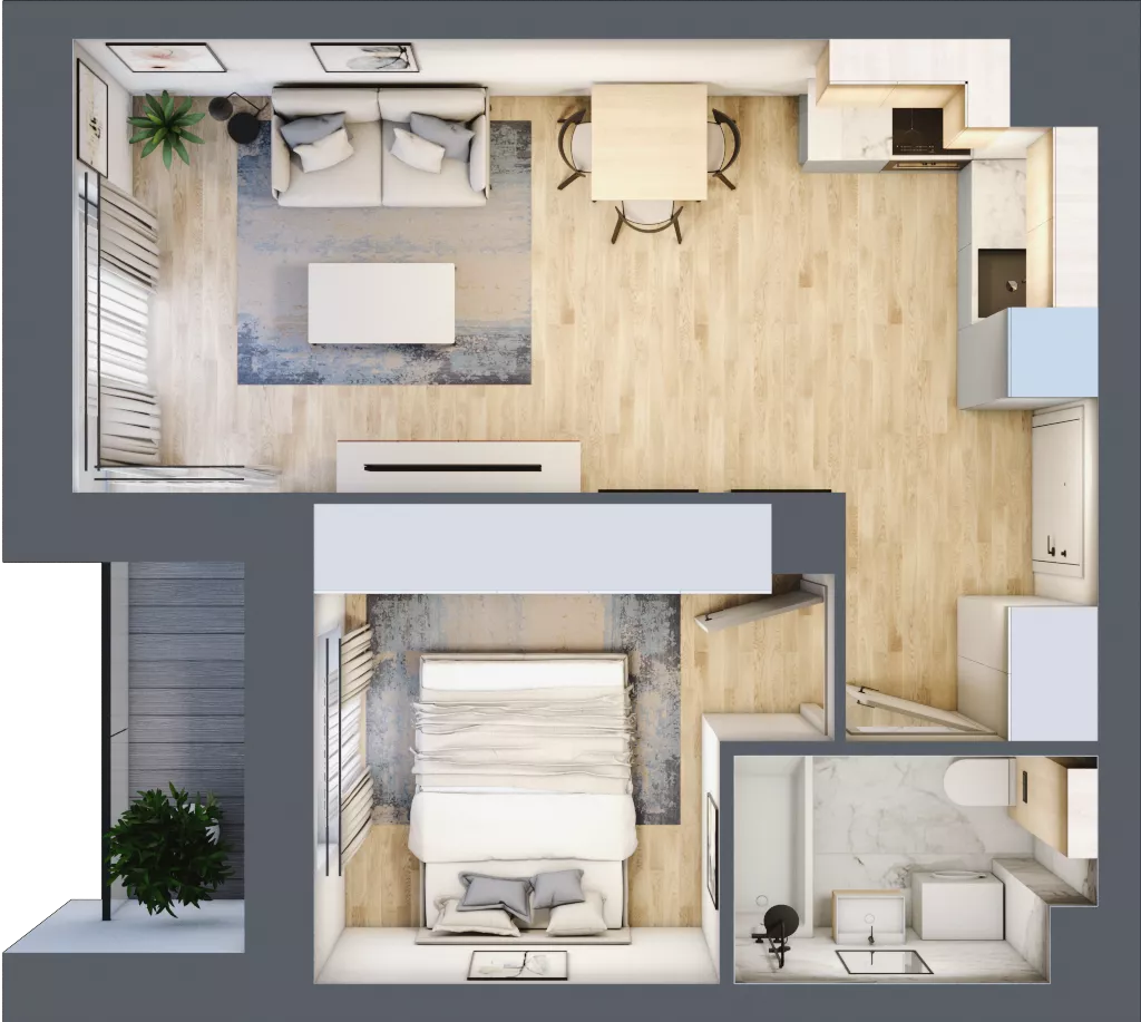 2 pokoje, mieszkanie 36,75 m², piętro 1, oferta nr B2/01/09, WUWA Vita II, Wrocław, Żerniki, Fabryczna, ul. T. Brzozy