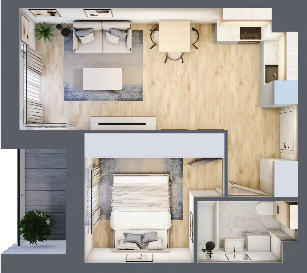2 pokoje, mieszkanie 37,54 m², piętro 3, oferta nr B2/03/36, WUWA Vita II, Wrocław, Żerniki, Fabryczna, ul. T. Brzozy