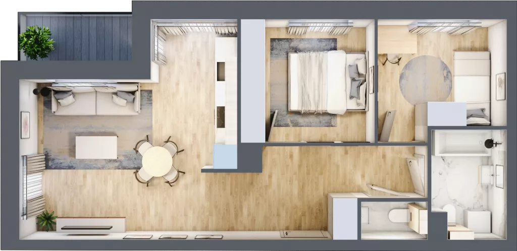 3 pokoje, mieszkanie 59,39 m², piętro 1, oferta nr B3/01/12, WUWA Vita II, Wrocław, Żerniki, Fabryczna, ul. T. Brzozy