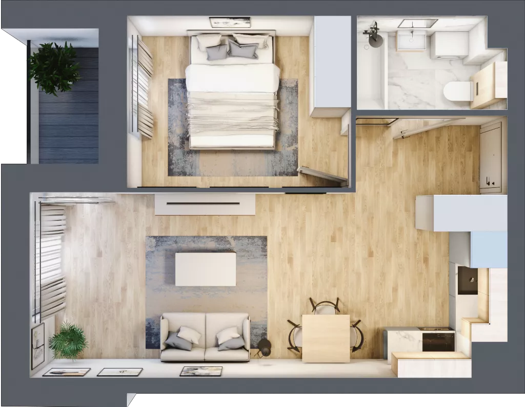 2 pokoje, mieszkanie 40,66 m², piętro 1, oferta nr B3/01/10, WUWA Vita II, Wrocław, Żerniki, Fabryczna, ul. T. Brzozy