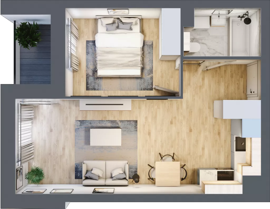 2 pokoje, mieszkanie 40,63 m², piętro 1, oferta nr B3/01/08, WUWA Vita II, Wrocław, Żerniki, Fabryczna, ul. T. Brzozy