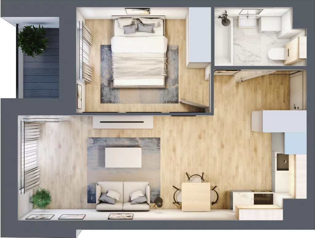 2 pokoje, mieszkanie 39,87 m², piętro 3, oferta nr B3/03/21, WUWA Vita II, Wrocław, Żerniki, Fabryczna, ul. T. Brzozy