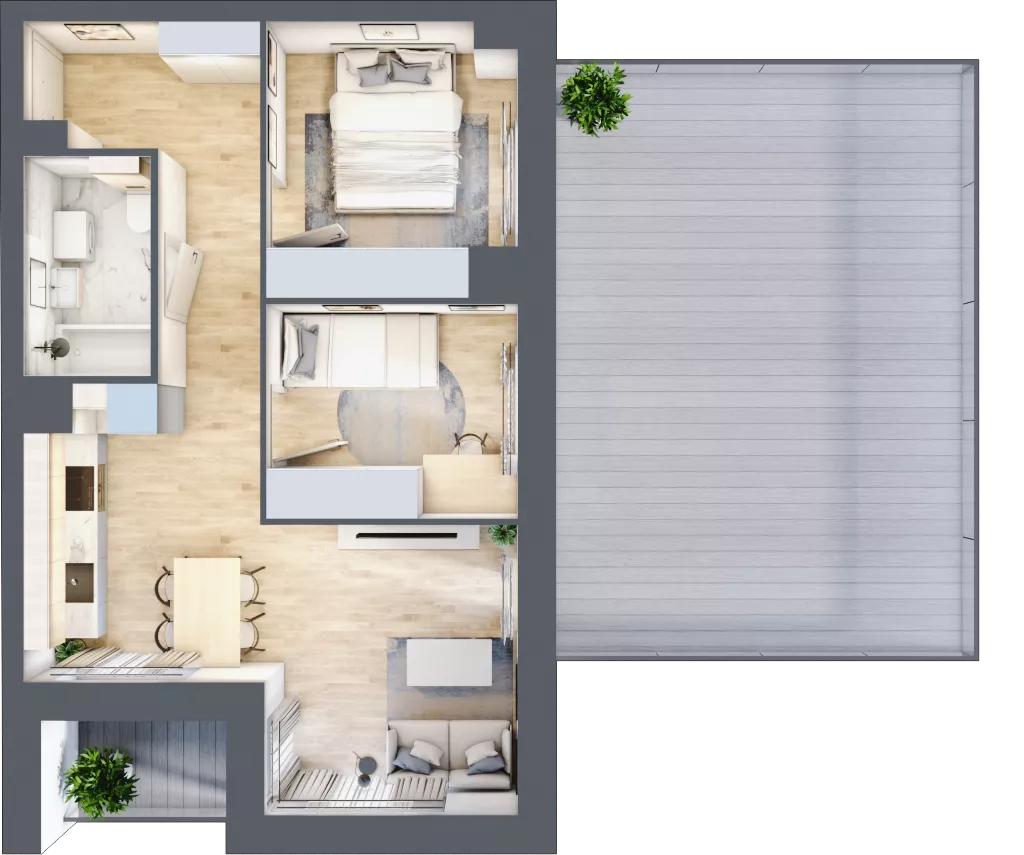 3 pokoje, mieszkanie 49,45 m², piętro 1, oferta nr B3/01/07, WUWA Vita II, Wrocław, Żerniki, Fabryczna, ul. T. Brzozy