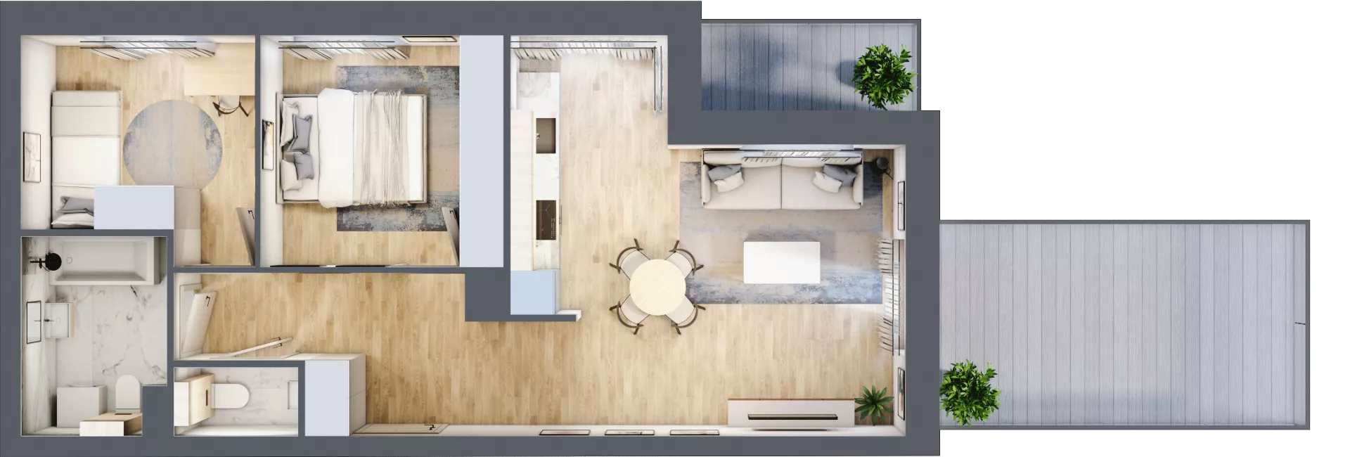 3 pokoje, mieszkanie 59,43 m², piętro 1, oferta nr B3/01/06, WUWA Vita II, Wrocław, Żerniki, Fabryczna, ul. T. Brzozy