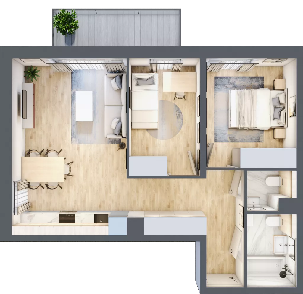 3 pokoje, mieszkanie 57,08 m², piętro 2, oferta nr AB0206, Stacja Rembertów, Warszawa, Rembertów, ul. Fiszera 36