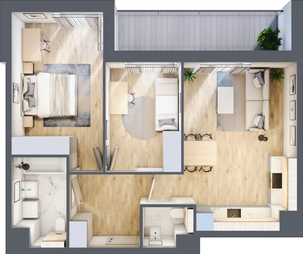 3 pokoje, mieszkanie 63,12 m², piętro 2, oferta nr AA.02.06, Ptasia Vita, Poznań, Grunwald, Grunwald Południe, ul. Ptasia 32