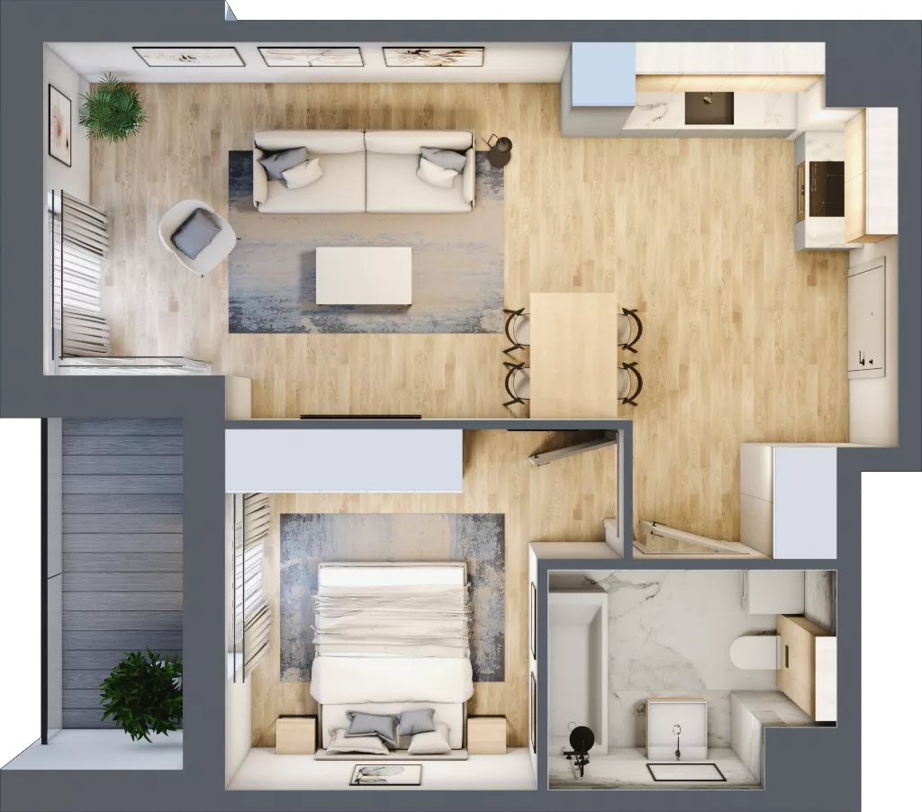 2 pokoje, mieszkanie 47,09 m², piętro 3, oferta nr AA.03.07, Ptasia Vita, Poznań, Grunwald, Grunwald Południe, ul. Ptasia 32