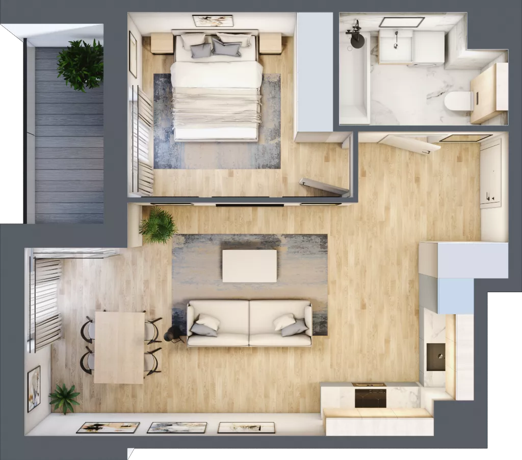 2 pokoje, mieszkanie 47,46 m², piętro 2, oferta nr AA.02.05, Ptasia Vita, Poznań, Grunwald, Grunwald Południe, ul. Ptasia 32