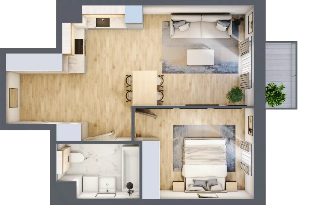 2 pokoje, mieszkanie 48,35 m², piętro 5, oferta nr AA.05.07, Ptasia Vita, Poznań, Grunwald, Grunwald Południe, ul. Ptasia 32