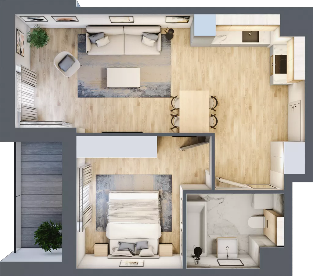 2 pokoje, mieszkanie 47,44 m², piętro 1, oferta nr AA.01.05, Ptasia Vita, Poznań, Grunwald, Grunwald Południe, ul. Ptasia 32