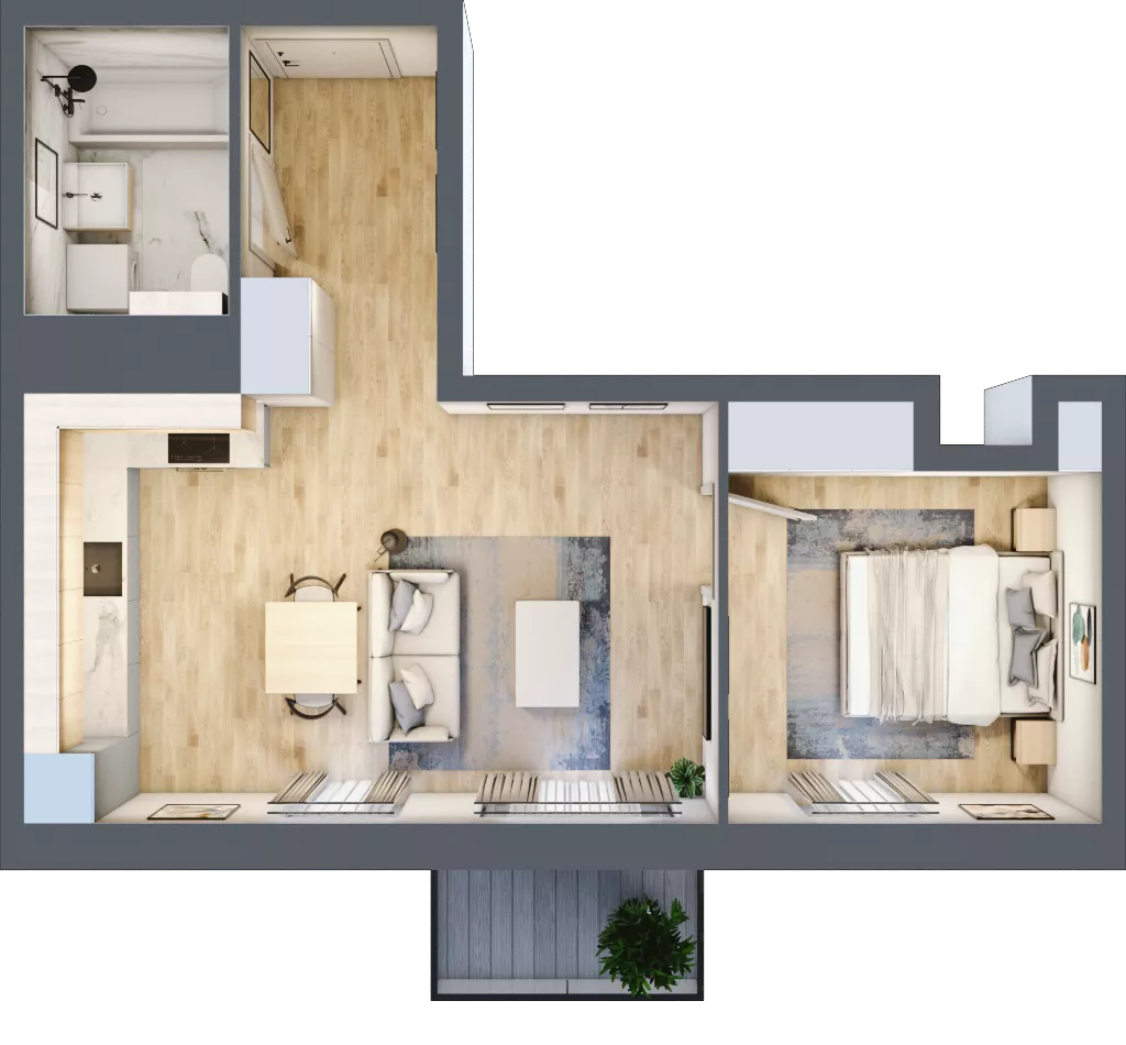 2 pokoje, mieszkanie 42,72 m², piętro 4, oferta nr AA.04.01, Ptasia Vita, Poznań, Grunwald, Grunwald Południe, ul. Ptasia 32