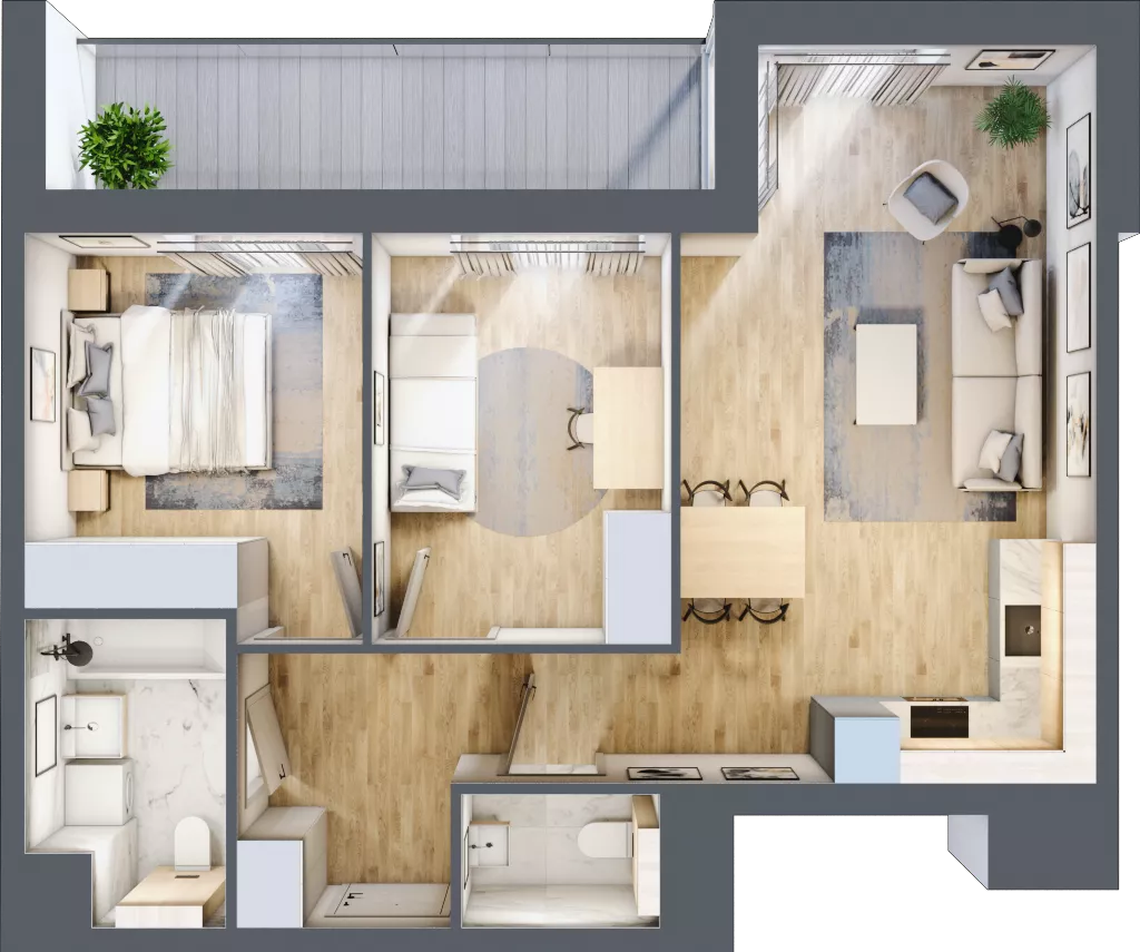 3 pokoje, mieszkanie 60,58 m², piętro 3, oferta nr AB.03.04, Ptasia Vita, Poznań, Grunwald, Grunwald Południe, ul. Ptasia 32