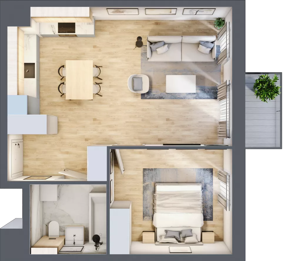 2 pokoje, mieszkanie 49,24 m², piętro 3, oferta nr AA.03.02, Ptasia Vita, Poznań, Grunwald, Grunwald Południe, ul. Ptasia 32