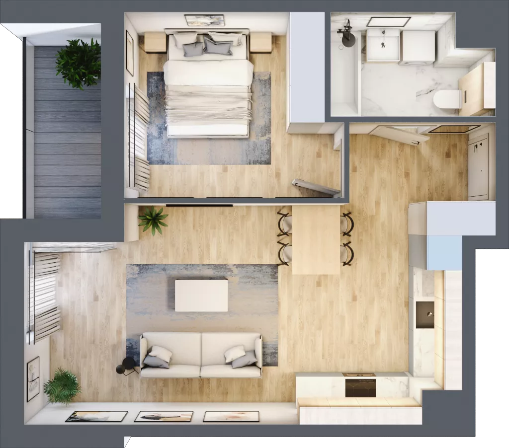 2 pokoje, mieszkanie 47,07 m², piętro 2, oferta nr AB.02.05, Ptasia Vita, Poznań, Grunwald, Grunwald Południe, ul. Ptasia 32