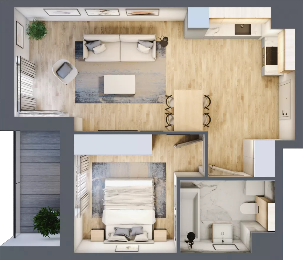 2 pokoje, mieszkanie 47,09 m², piętro 3, oferta nr AB.03.05, Ptasia Vita, Poznań, Grunwald, Grunwald Południe, ul. Ptasia 32