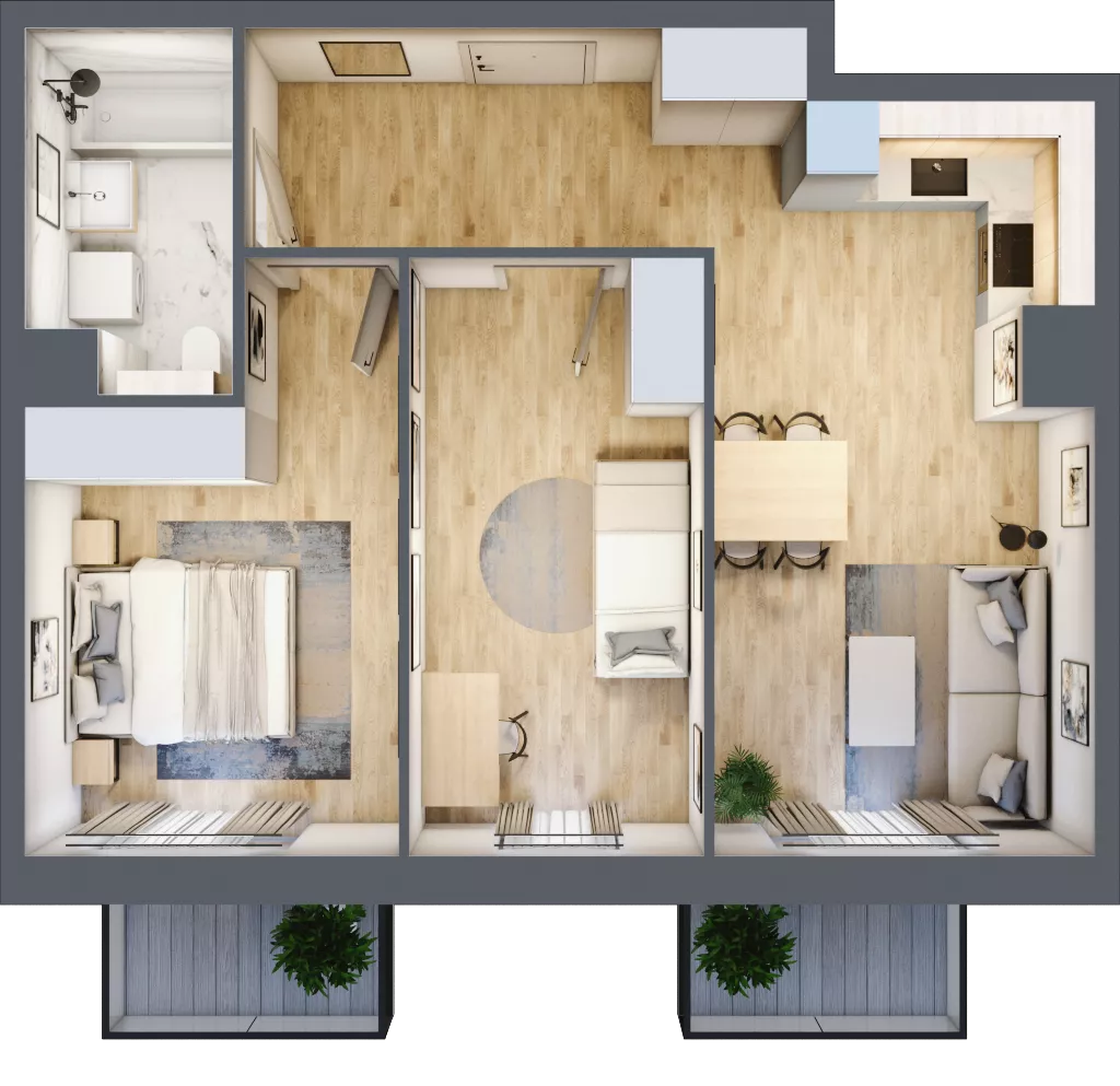 3 pokoje, mieszkanie 56,99 m², piętro 1, oferta nr AB.01.08, Ptasia Vita, Poznań, Grunwald, Grunwald Południe, ul. Ptasia 32