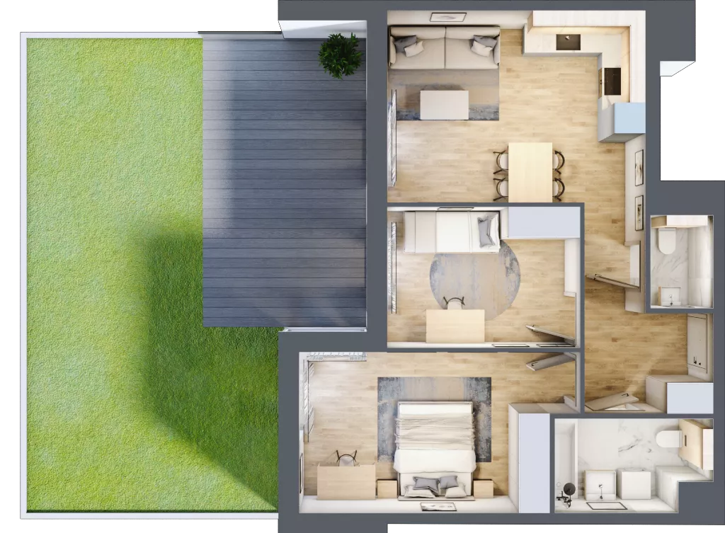 3 pokoje, mieszkanie 60,63 m², parter, oferta nr AB.00.04, Ptasia Vita, Poznań, Grunwald, Grunwald Południe, ul. Ptasia 32