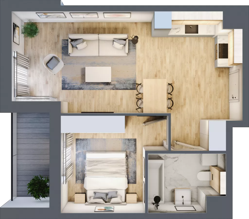 2 pokoje, mieszkanie 47,09 m², piętro 1, oferta nr AA.01.07, Ptasia Vita, Poznań, Grunwald, Grunwald Południe, ul. Ptasia 32