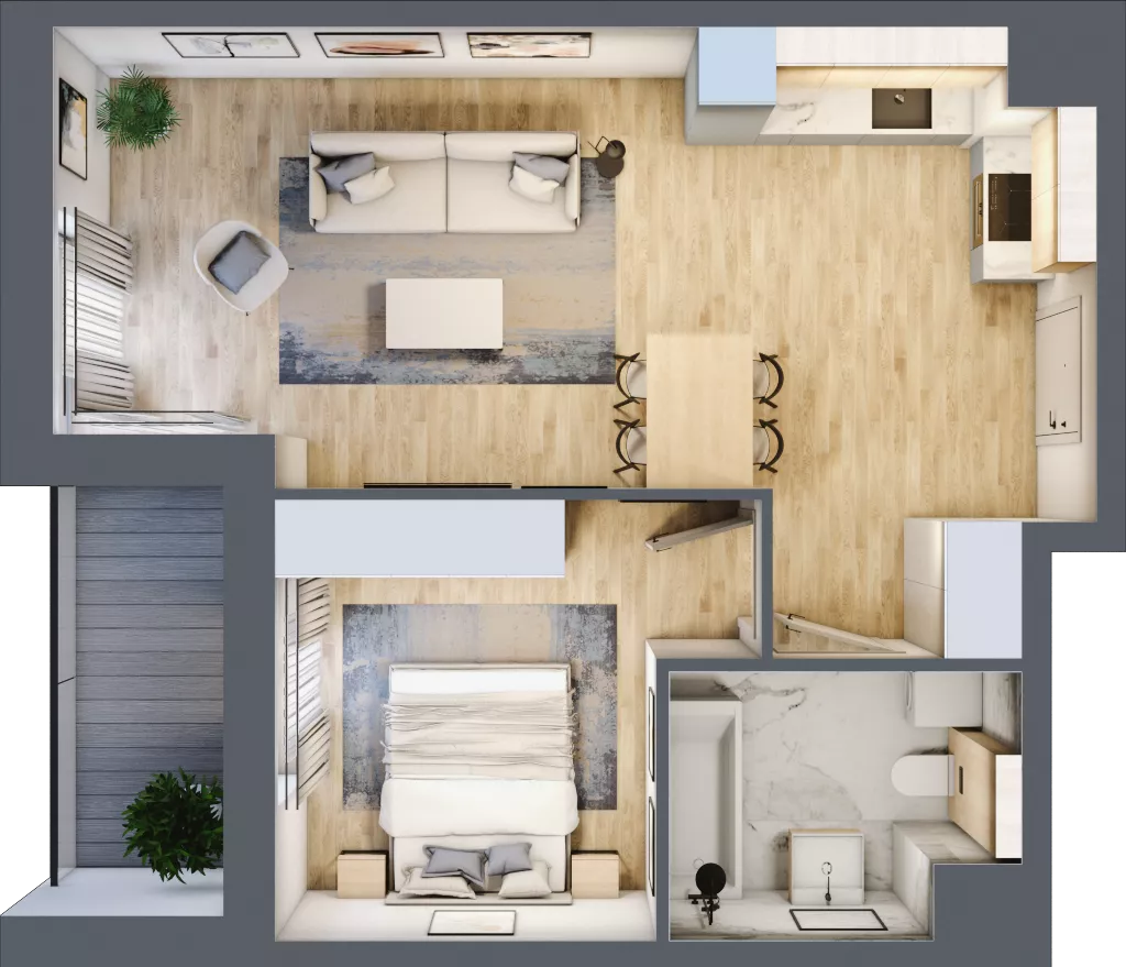 2 pokoje, mieszkanie 47,09 m², piętro 1, oferta nr AB.01.05, Ptasia Vita, Poznań, Grunwald, Grunwald Południe, ul. Ptasia 32