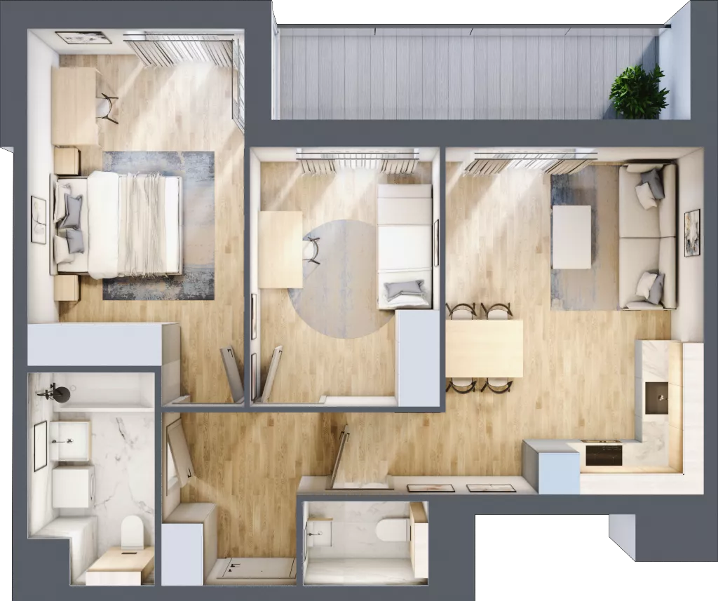 3 pokoje, mieszkanie 60,63 m², piętro 2, oferta nr AB.02.04, Ptasia Vita, Poznań, Grunwald, Grunwald Południe, ul. Ptasia 32
