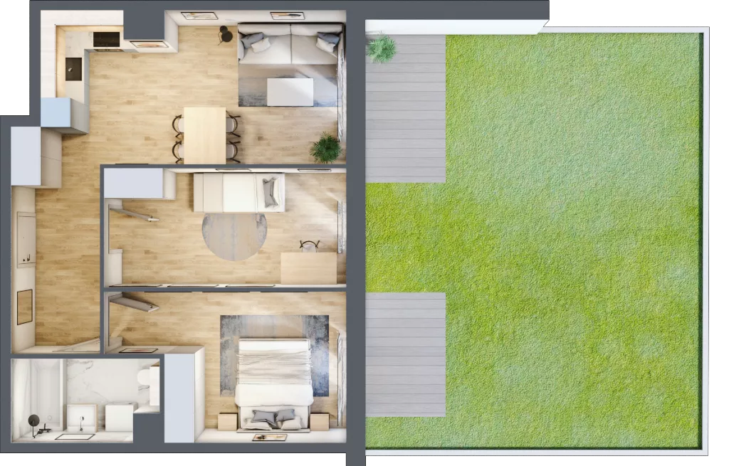 3 pokoje, mieszkanie 57,06 m², parter, oferta nr AB.00.08, Ptasia Vita, Poznań, Grunwald, Grunwald Południe, ul. Ptasia 32