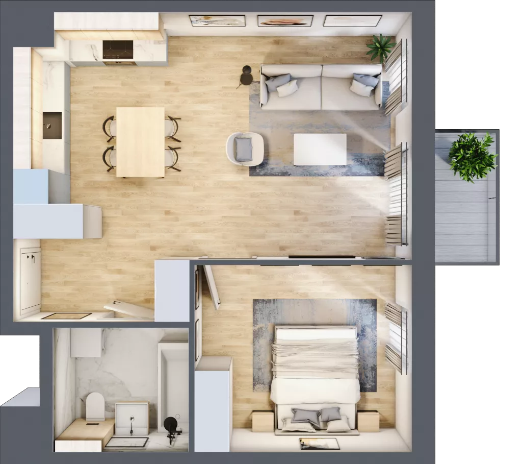 2 pokoje, mieszkanie 49,23 m², piętro 4, oferta nr AA.04.02, Ptasia Vita, Poznań, Grunwald, Grunwald Południe, ul. Ptasia 32