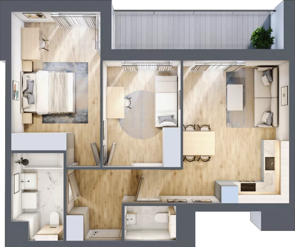 3 pokoje, mieszkanie 60,63 m², piętro 4, oferta nr AB.04.04, Ptasia Vita, Poznań, Grunwald, Grunwald Południe, ul. Ptasia 32