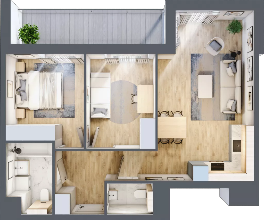 3 pokoje, mieszkanie 60,58 m², piętro 1, oferta nr AB.01.04, Ptasia Vita, Poznań, Grunwald, Grunwald Południe, ul. Ptasia 32