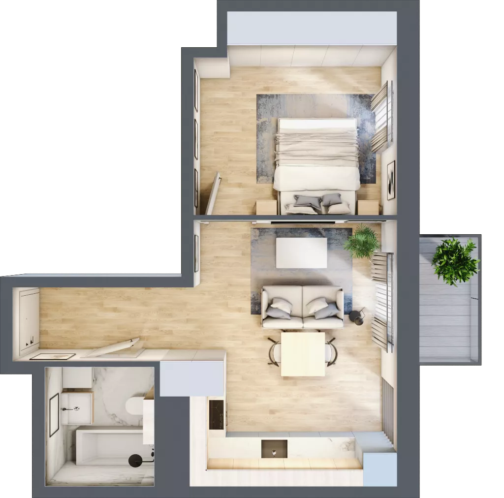 2 pokoje, mieszkanie 39,02 m², piętro 3, oferta nr AB.03.01, Ptasia Vita, Poznań, Grunwald, Grunwald Południe, ul. Ptasia 32