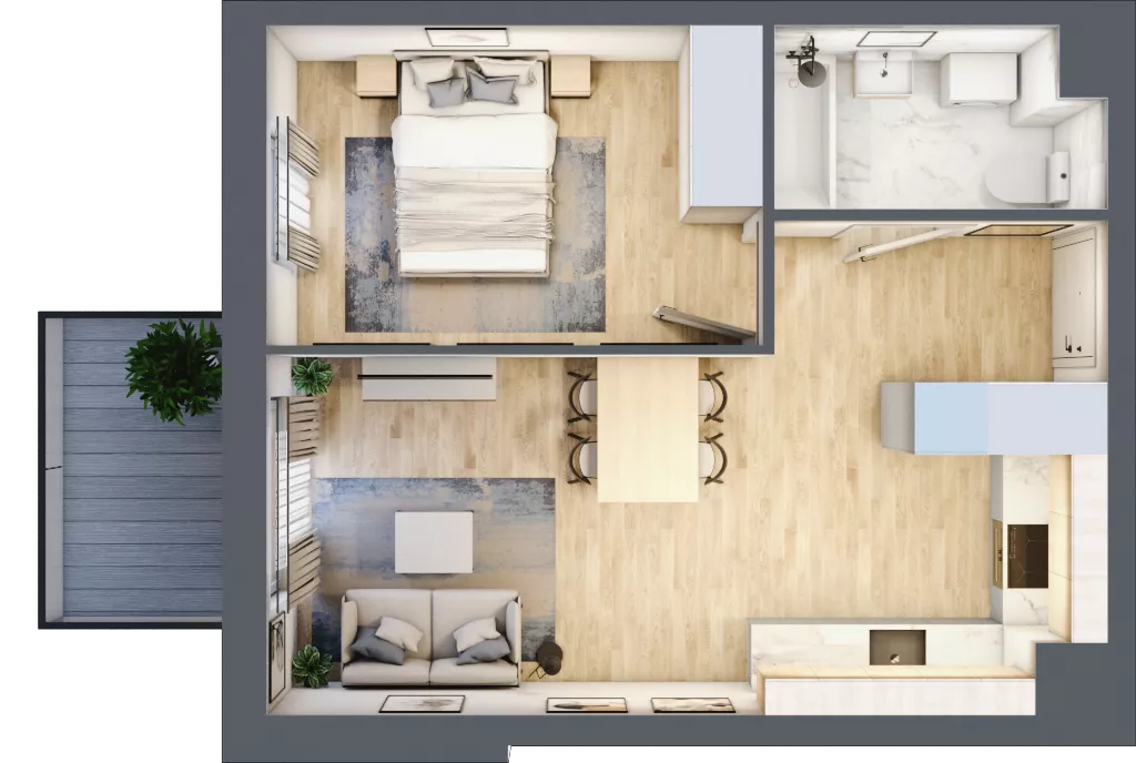 2 pokoje, mieszkanie 38,39 m², piętro 3, oferta nr B3.03.33, Południe Vita etap IV, Gdańsk, Orunia Górna-Gdańsk Południe, ul. Kazimierza Wielkiego 