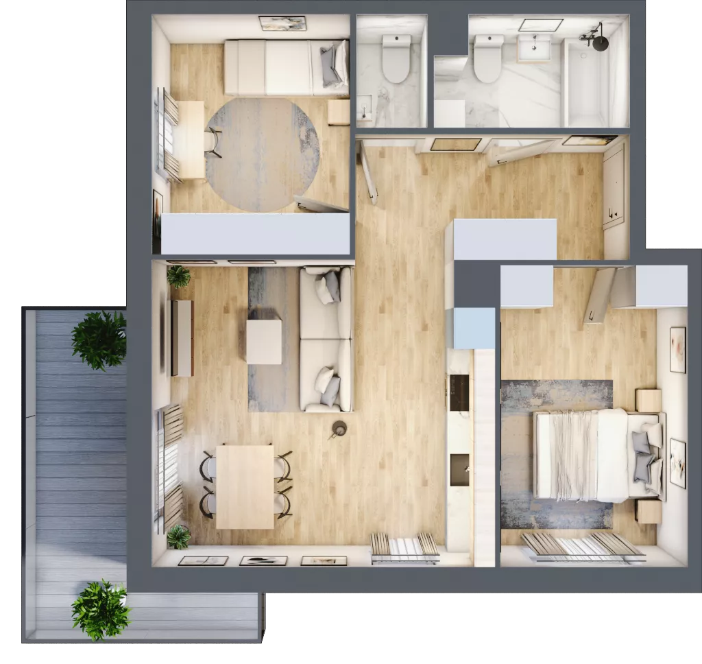 3 pokoje, mieszkanie 57,57 m², piętro 2, oferta nr B3.02.31, Południe Vita etap IV, Gdańsk, Orunia Górna-Gdańsk Południe, ul. Kazimierza Wielkiego 