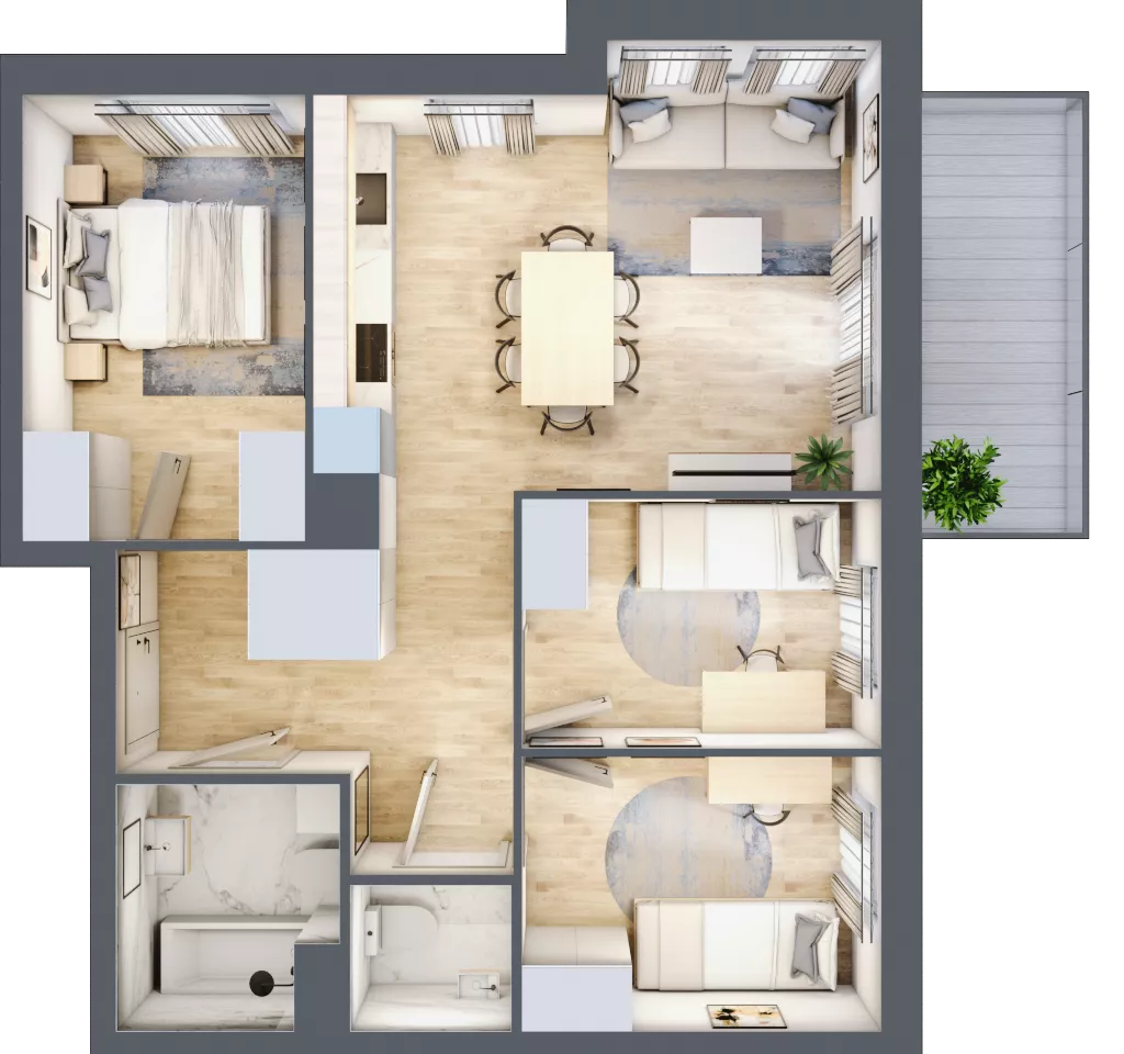 4 pokoje, mieszkanie 61,39 m², piętro 3, oferta nr B3.03.36, Południe Vita etap IV, Gdańsk, Orunia Górna-Gdańsk Południe, ul. Kazimierza Wielkiego 