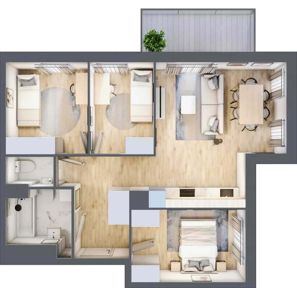 4 pokoje, mieszkanie 63,96 m², piętro 2, oferta nr B3.02.24, Południe Vita etap IV, Gdańsk, Orunia Górna-Gdańsk Południe, ul. Kazimierza Wielkiego 