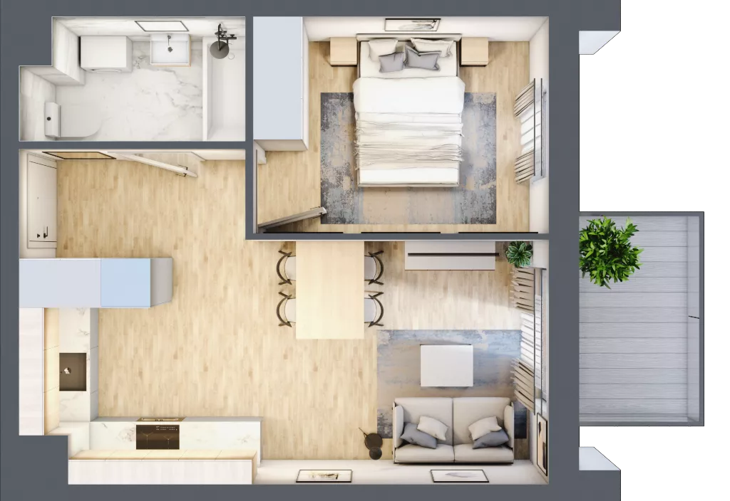 2 pokoje, mieszkanie 35,57 m², piętro 3, oferta nr B4.03.47, Południe Vita etap IV, Gdańsk, Orunia Górna-Gdańsk Południe, ul. Kazimierza Wielkiego 